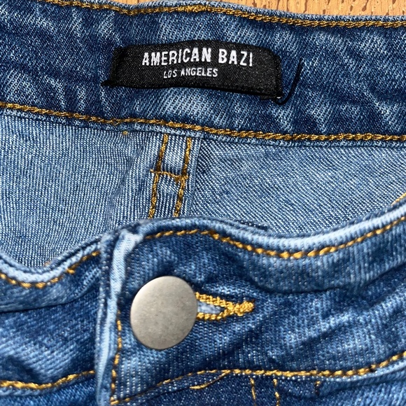 American Bazi Los Angeles Women Blue Patchwork Straight Leg Raw Hem Jeans Sz-2X - Picture 4 of 7